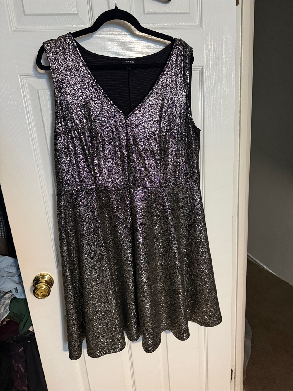 torrid Metallic Shimmer V-Neck Mini Dress in Purple and Black